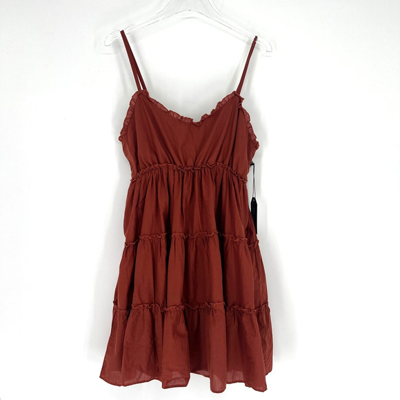 Max Ash Babydoll Dress Womens XL Brown Tiered Mini Boho Cottage Empire Waist - Picture 1 of 7